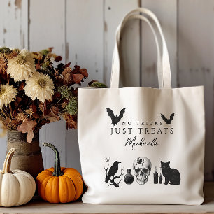 No Tricks Just Treats Custom Name Gothic Halloween Tote Bag
