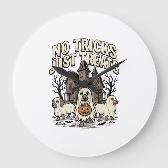No Tricks Just Treats Halloween Dachshund Ghost De Large Clock (Front)