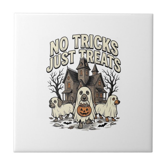 No Tricks Just Treats Halloween Dachshund Ghost De Tile (Front)