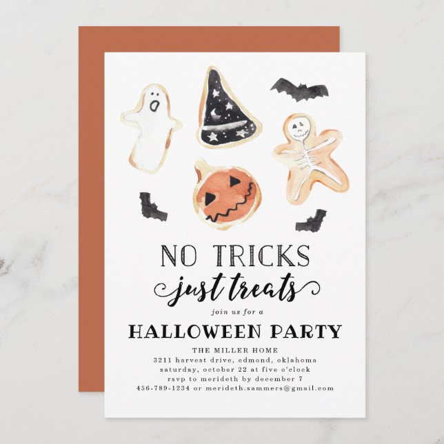 No Tricks, Just Treats Halloween Invitation (Front/Back)