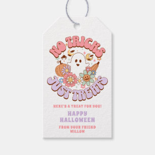 No Tricks Just Treats Halloween Retro Groovy Ghost Gift Tags