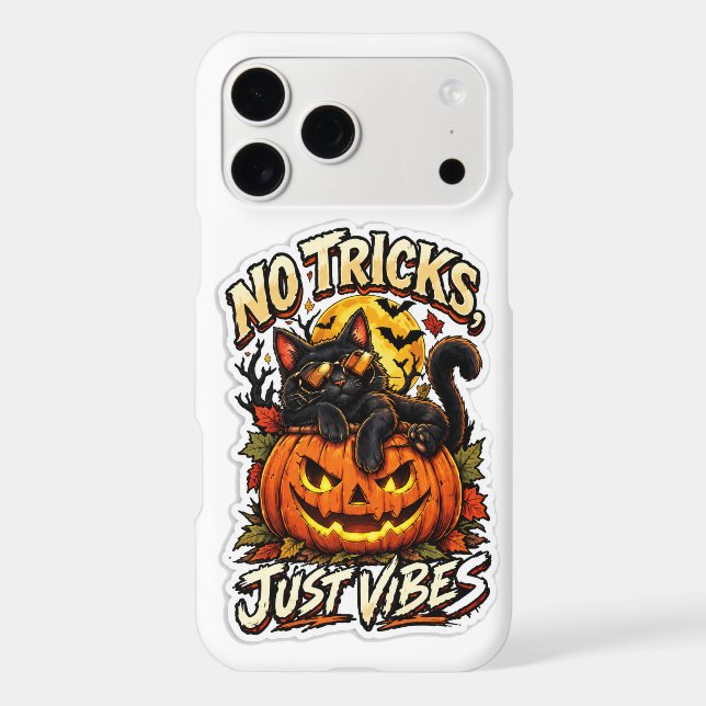 No Tricks Just Vibes – Halloween Cat Phone Case 🐈 (Back)