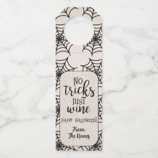 No Tricks Just Wine Beige Black Webs Bottle Tag