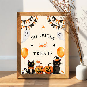 " No Tricks & Treats " Boo Black Cat Halloween Poster