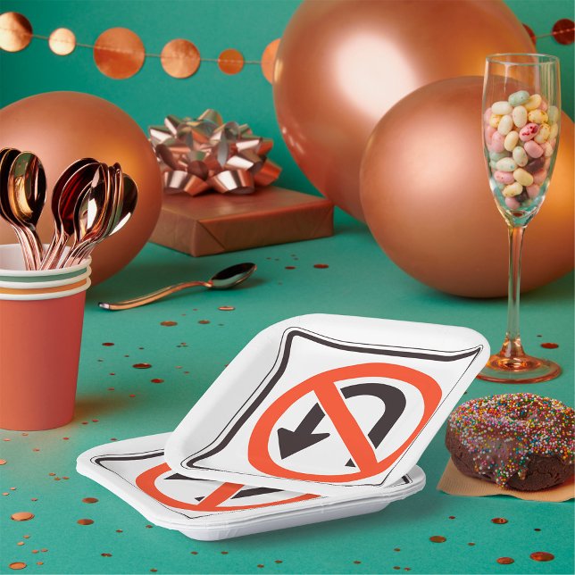 No U-Turn Sign Traffic Safety Road Symbol Paper Plate (Creator Uploaded)