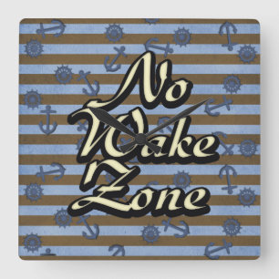 No Wake Zone Nautical Ship Anchors And Wheels Square Wall Clock