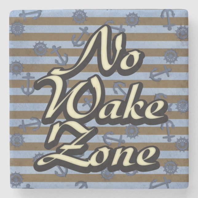 No Wake Zone Nautical Ship Anchors And Wheels Stone Coaster (Front)