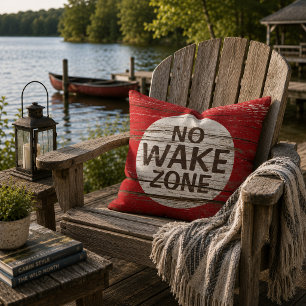 No Wake Zone Sign Weathered Wooden Planks Pattern Cushion