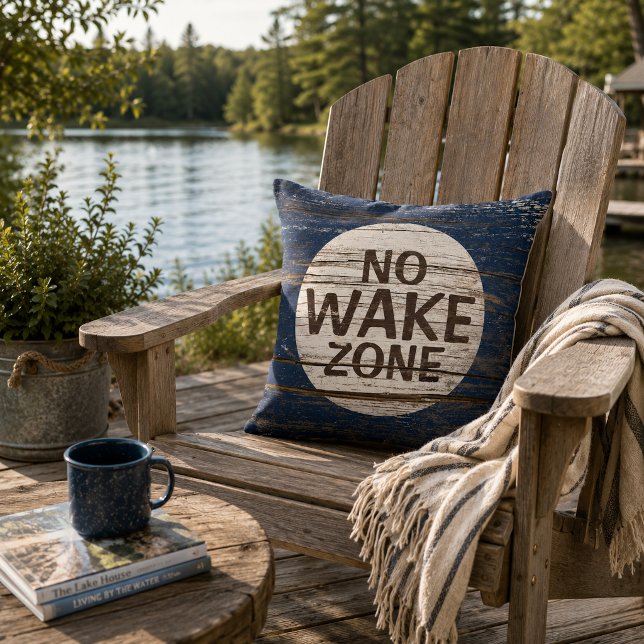 No Wake Zone Sign Weathered Wooden Planks Pattern Cushion (Creator Uploaded)