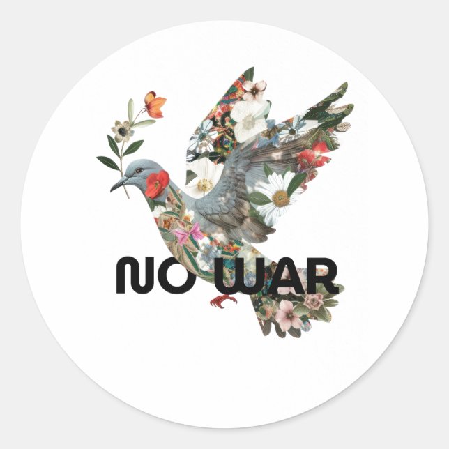 No War Peace Dove Pacifist Bold Statement Classic Round Sticker (Front)