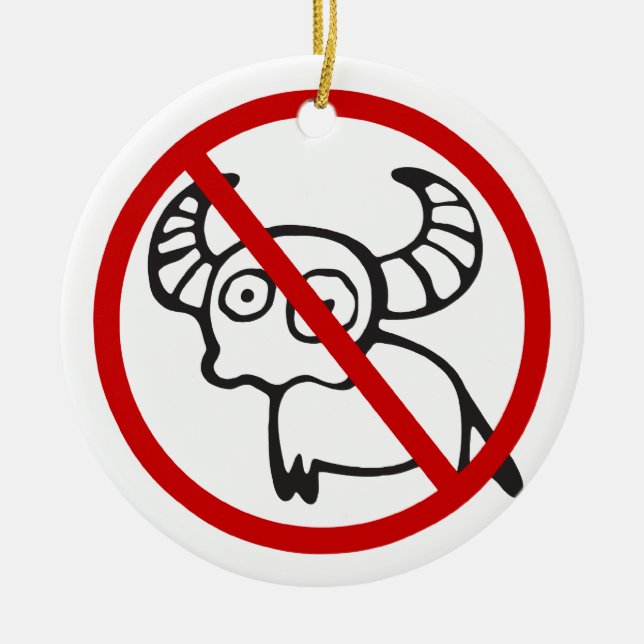 NO Water Buffalo ⚠ Funny Asian Thai Sign ⚠ Ceramic Tree Decoration (Front)