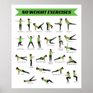 No Weight Exercises Fitness Poster - Green