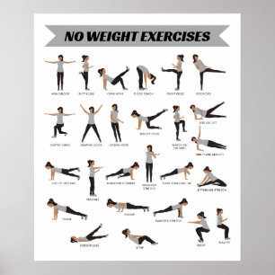 No Weight Exercises Fitness Poster - Grey