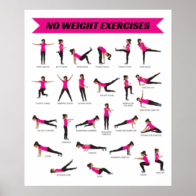 No Weight Exercises Fitness Poster - Pink (Front)