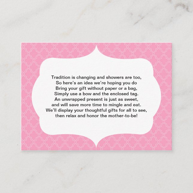 No wrap insert card baby or bridal shower PINK (Front)