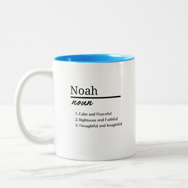 Noah, Boy Personalised Name Definition Two-Tone Coffee Mug (Left)