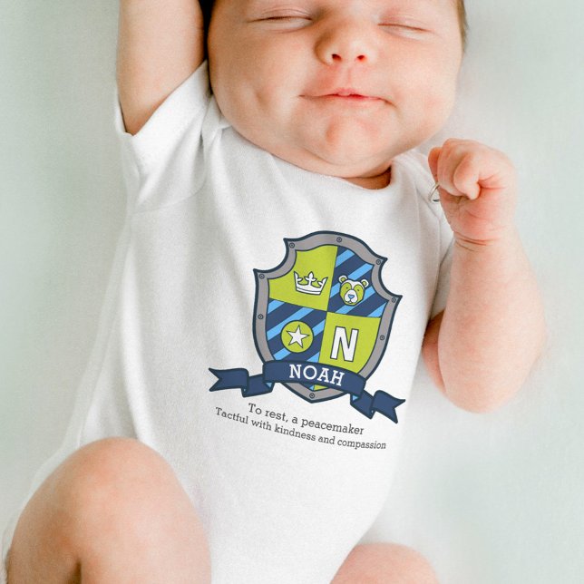 Noah boys name & meaning bear knights shield baby bodysuit (Creator Uploaded)