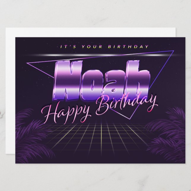 Noah Name First Name purple retro card birthday (Front/Back)