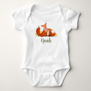 Noah Name Reveal Fox Forest Animal Boy Whimsical Baby Bodysuit
