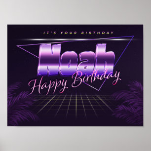 Noah Name Vorname lila retro Poster Geburtstag