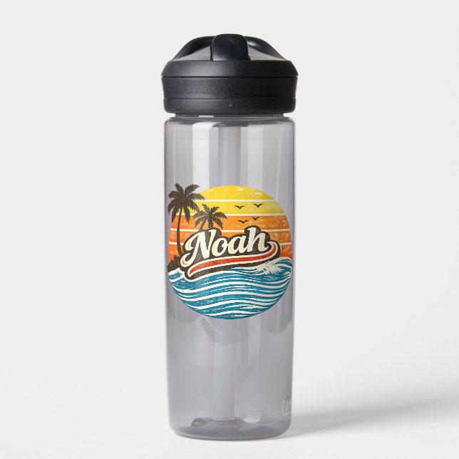 Noah Retro Sunset Name Design Water Bottle (Front)