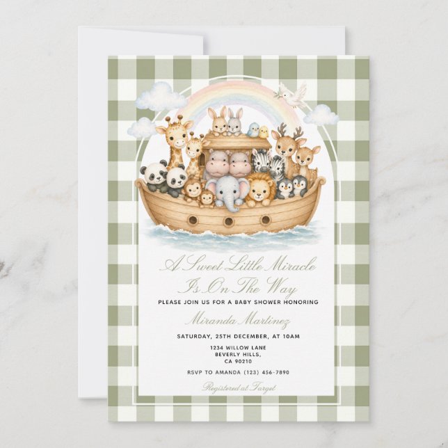 Noah’s Ark Baby Shower Sage Green Invitation (Front)