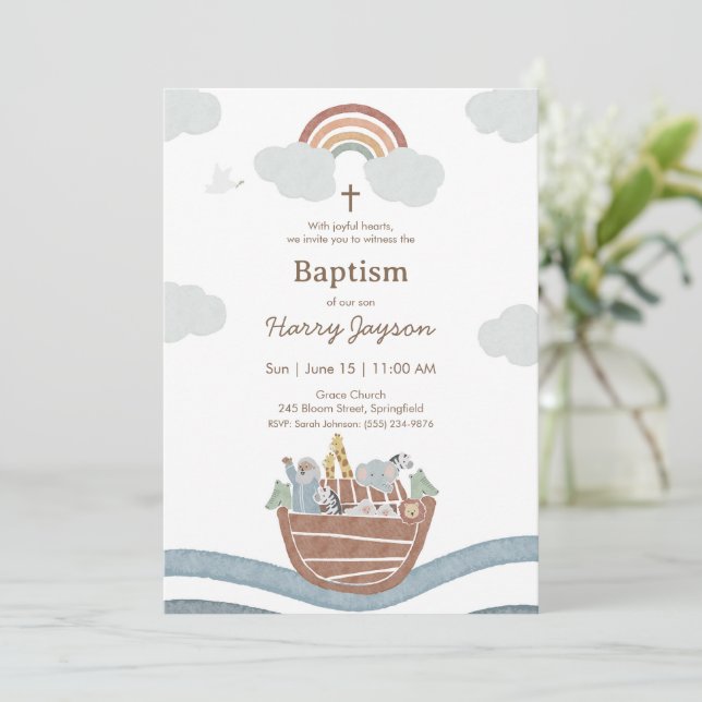 Noah’s Ark Baptism Invitation (Standing Front)