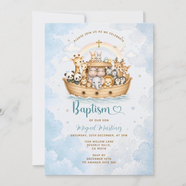 Noah’s Ark Baptism Invitation Boy (Front)