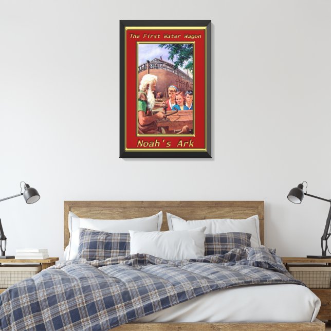 Noah`s Ark Building The Ship Red Frame Canvas Print (Insitu(Bedroom))