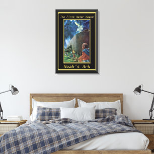 Noah`s Ark Humans walking on the ship black frame Canvas Print