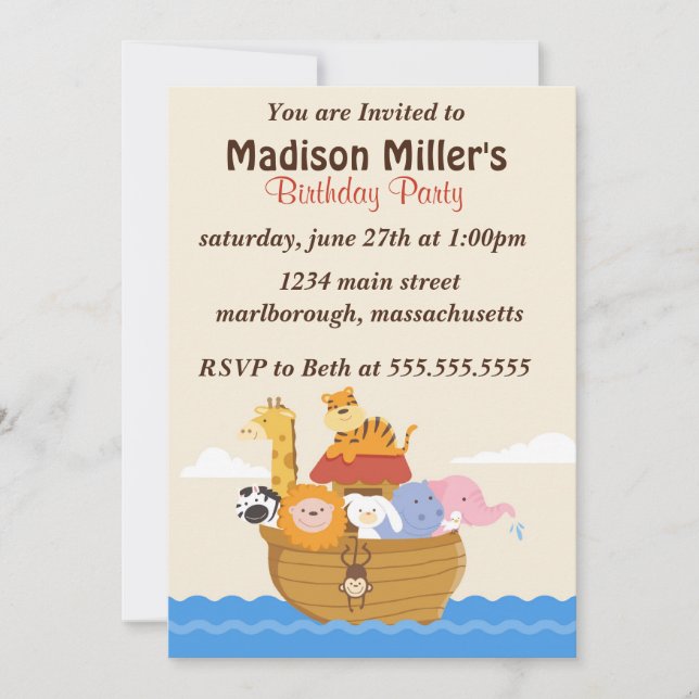 Noah's Arc Birthday Invite (Front)