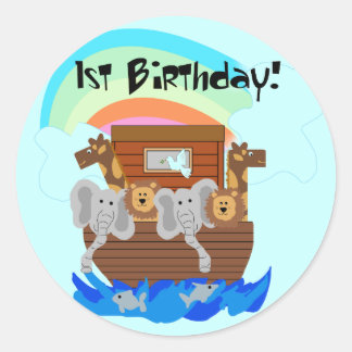 Noah's Ark 1st Birthday Tshirts and Gifts Classic Round Sticker