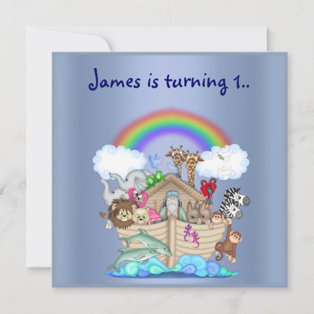 Noahs ark animal invitation blue (Front)