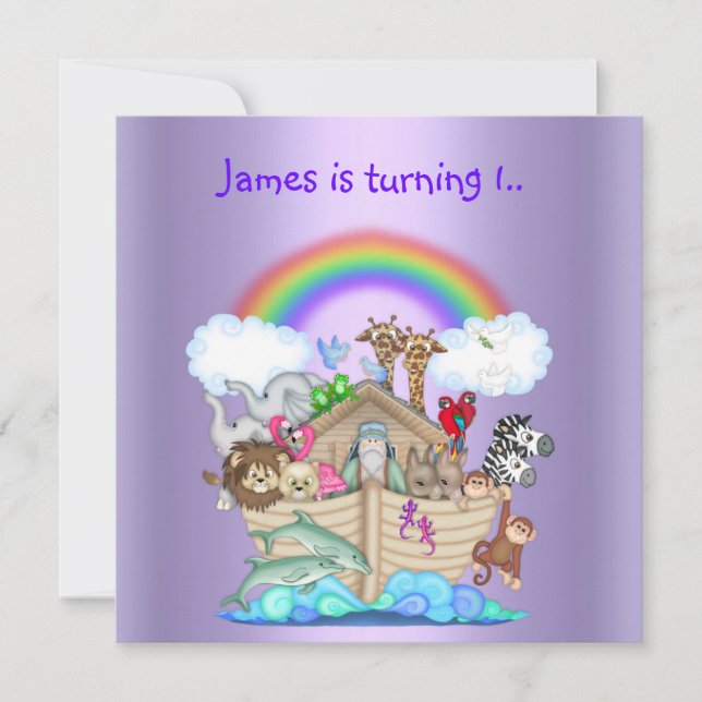 Noahs ark animal invitation PURPLE 2 (Front)