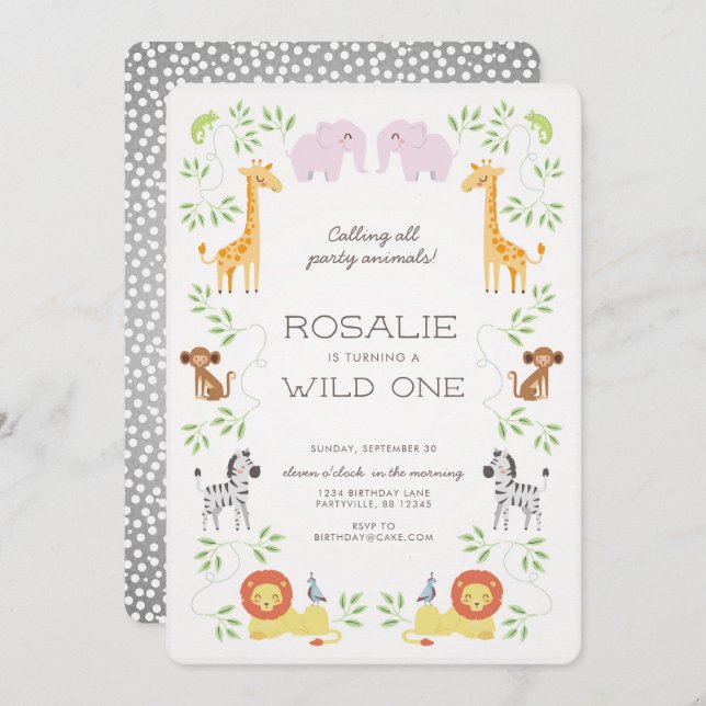 Noah's Ark Animals Birthday Pink Invitation (Front/Back)