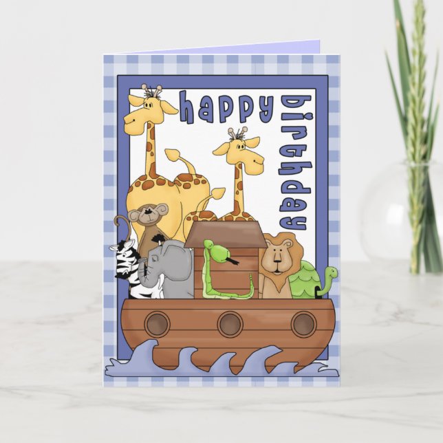 Noah's Ark Animals Boy Happy Birthday Card (Front)