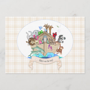 Noah's Ark Animals Ivory Gingham Invitation