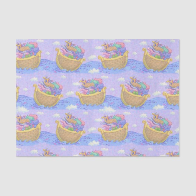 Noah's Ark Animals Purple Pattern Tissue Paper (Front)