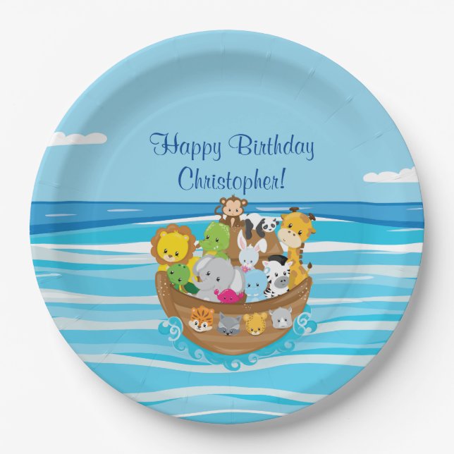 Noah's Ark | Baby Aniamls | Personalised Paper Plate (Front)