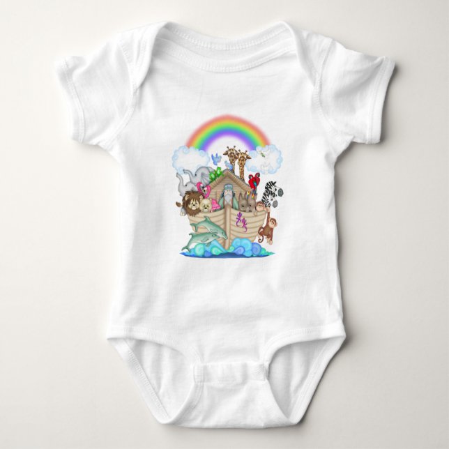 Noah's Ark baby animals romper unisex Bodysuit (Front)