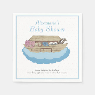 Noah's Ark Baby Boy Blue Baby Shower Napkin