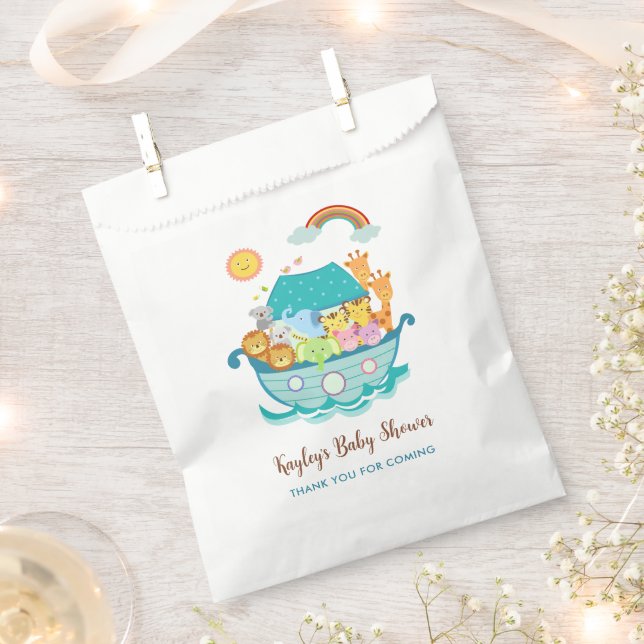 Noahs Ark Baby Shower Favour Bags Boys Personalise (Clipped)