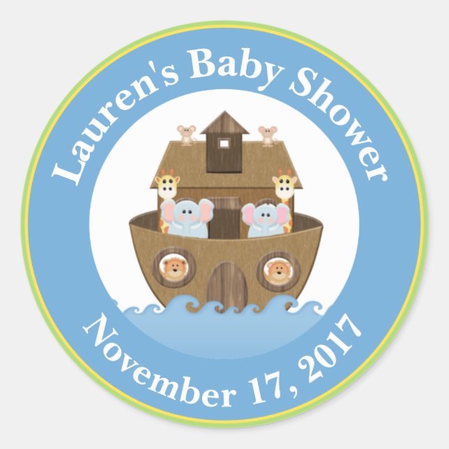 Noah's Ark Baby Shower Favour Stickers Baby Boy (Front)