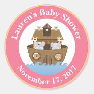 Noah's Ark Baby Shower Favour Stickers Baby Girl