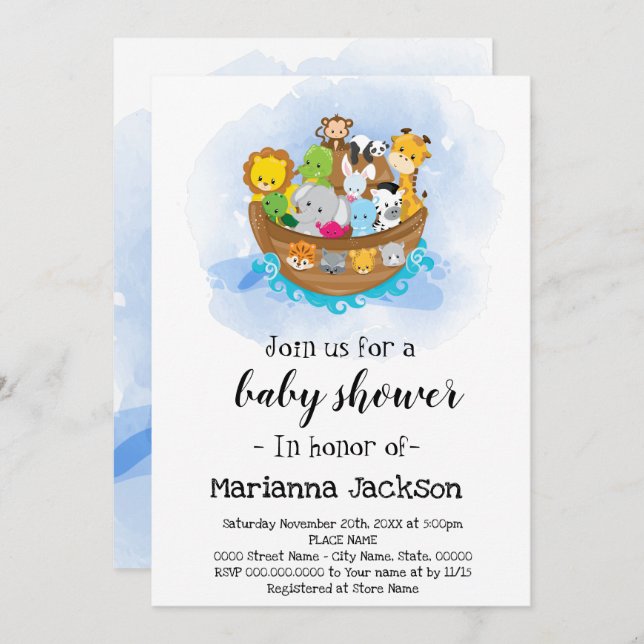 Noah's Ark Baby Shower Invitation (Front/Back)