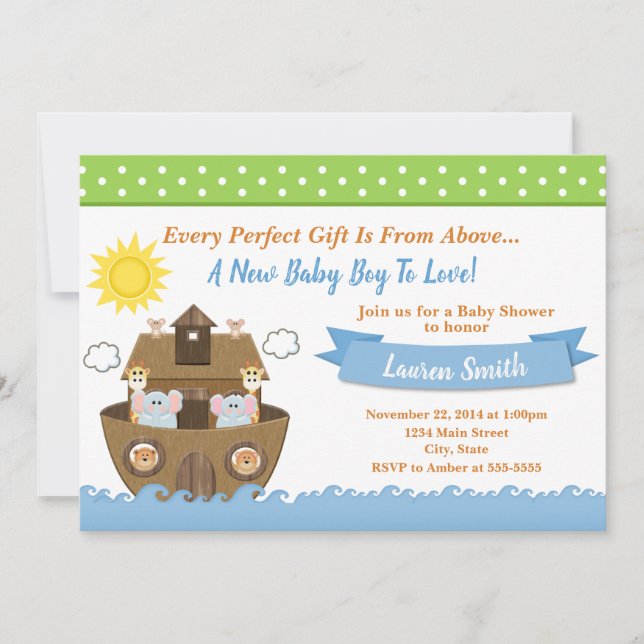 Noah's Ark Baby Shower Invitation Boy Baby Shower (Front)