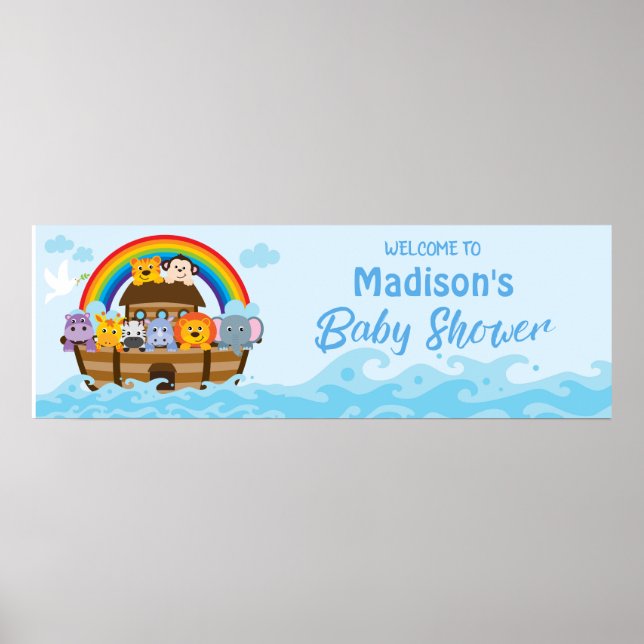 Noah's Ark Baby Shower Party Banner Poster (Front)