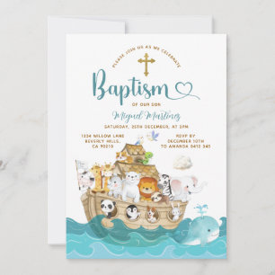 Noah's Ark Baptism Christening Adventure Cross Invitation