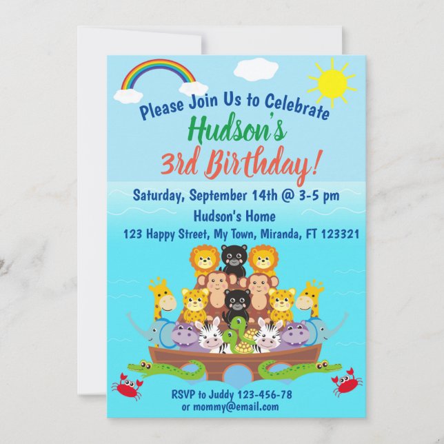 Noah's Ark Birthday Invitation (Front)