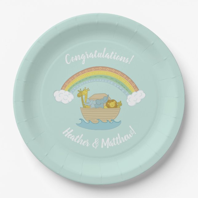 Noah's Ark Boho Baby Shower Paper Plate (Front)